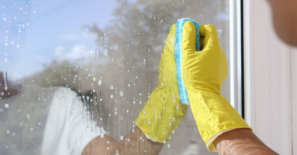 Toronto homeowner cleaning windows with a power washer using correct nozzle and low-pressure technique - TidyUp HandyCrew 2026 guide
