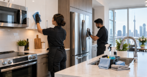 Kitchen deep cleaning in Toronto with cabinet, appliance and backsplash cleaning
