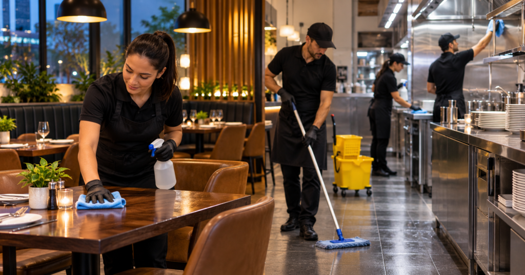 Restaurant cleaning in Toronto with dining area, tables and floor cleaning