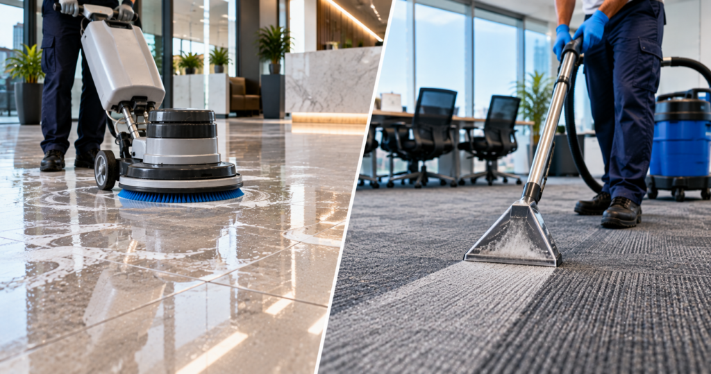 Commercial Floor Cleaning vs Commercial Carpet Cleaning